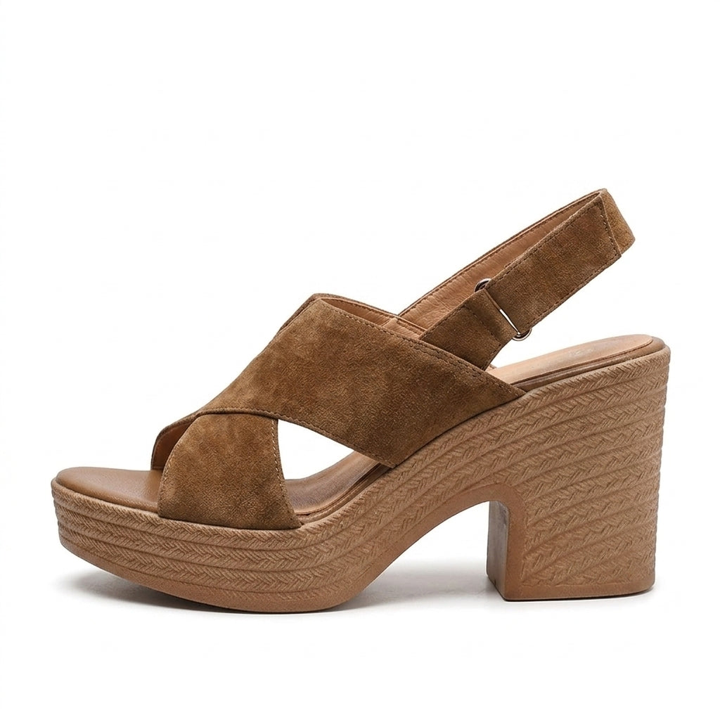 Polished Crossed-Strap Block-Heel Wedges