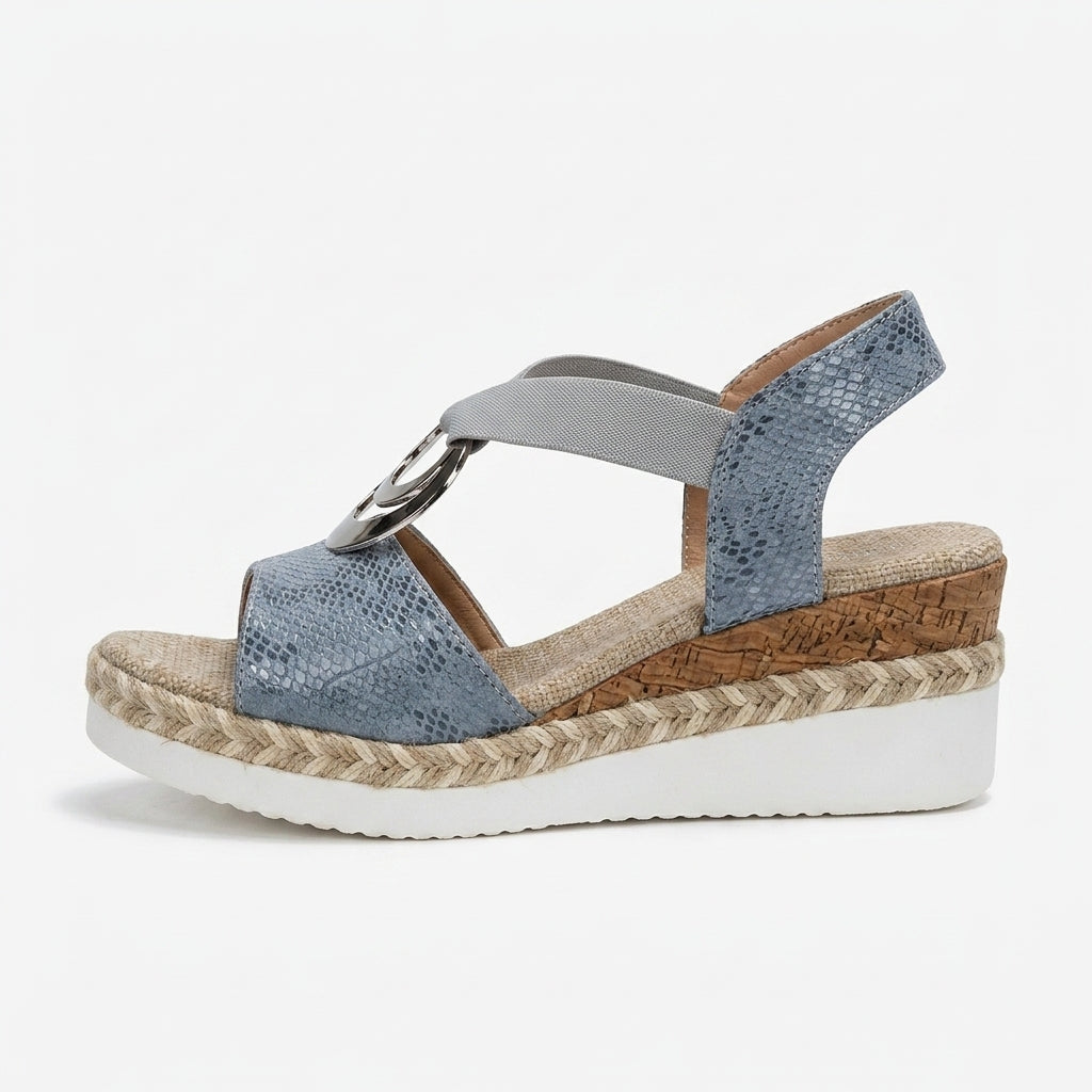 Polished Metal-Buckle Espadrille Wedges