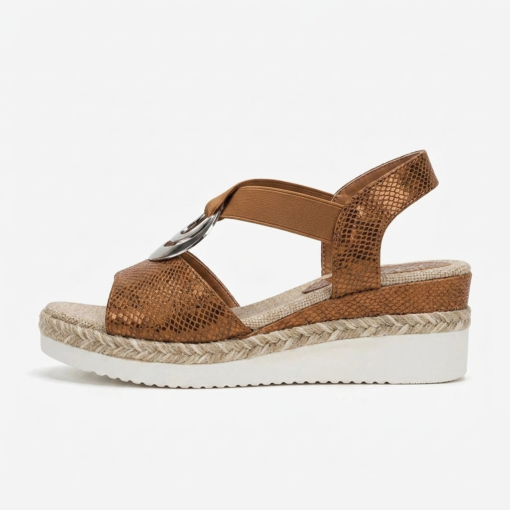 Polished Metal-Buckle Espadrille Wedges