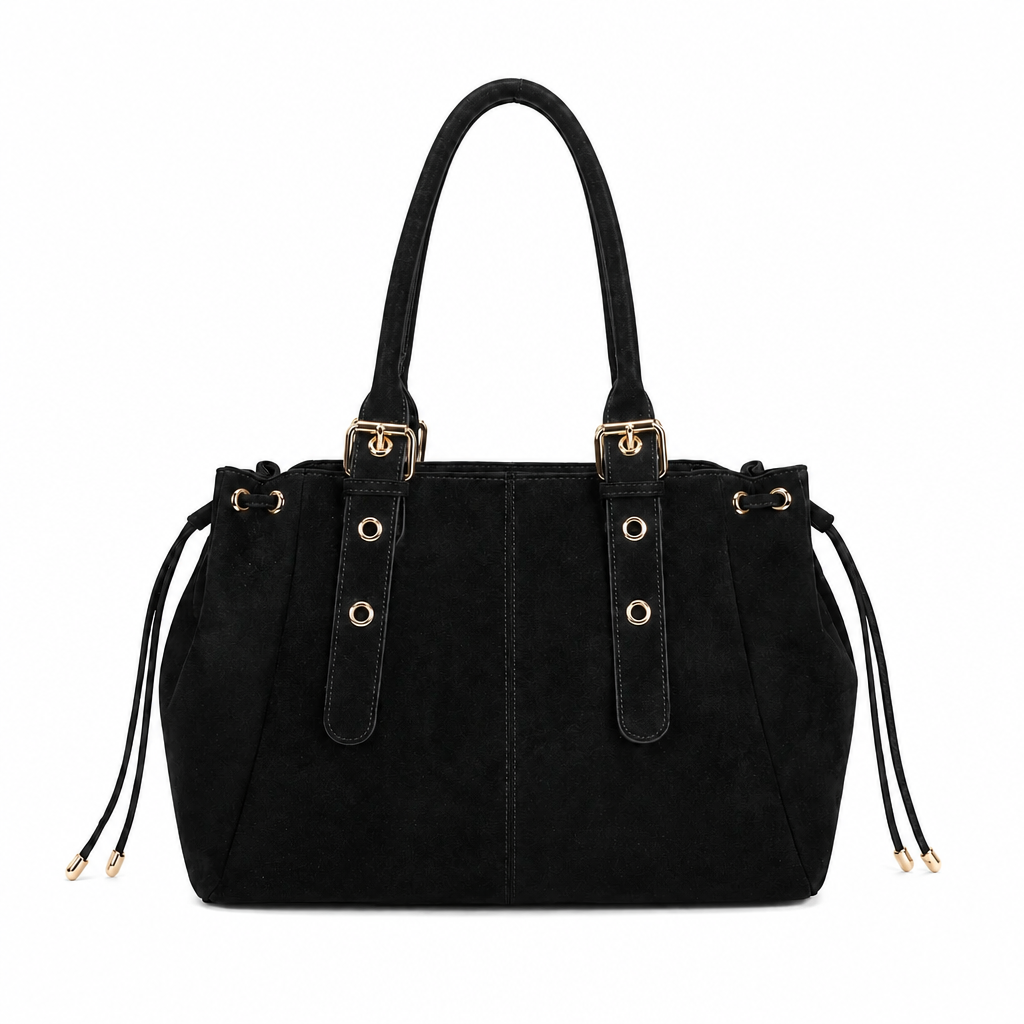 Essential Suede Shoulder Bag in Black