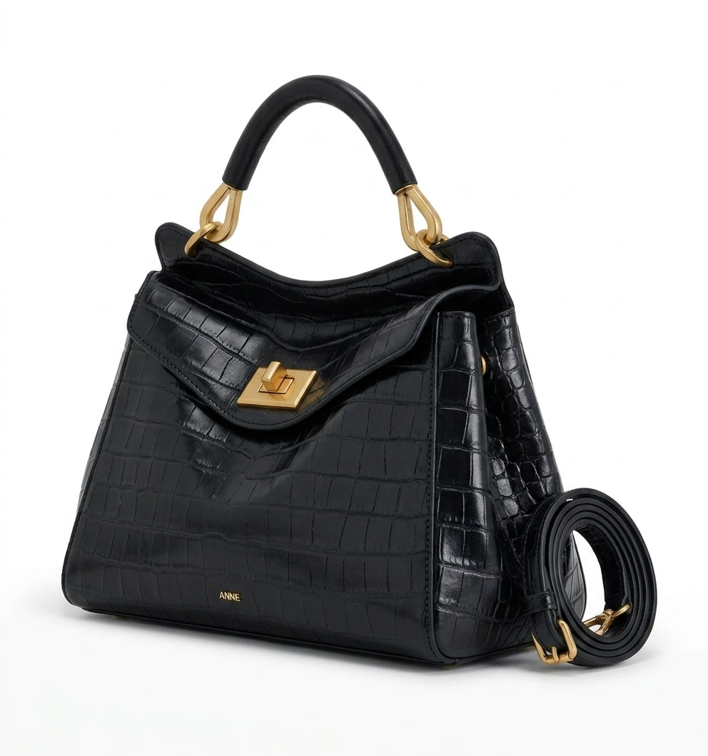 Bold Croc-Effect Leather Shoulder Bag