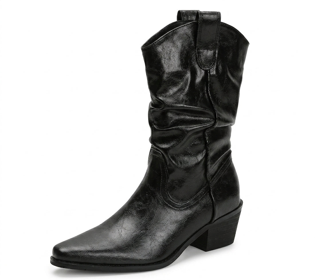 Polished Glossy Leather Western Ankle Boots