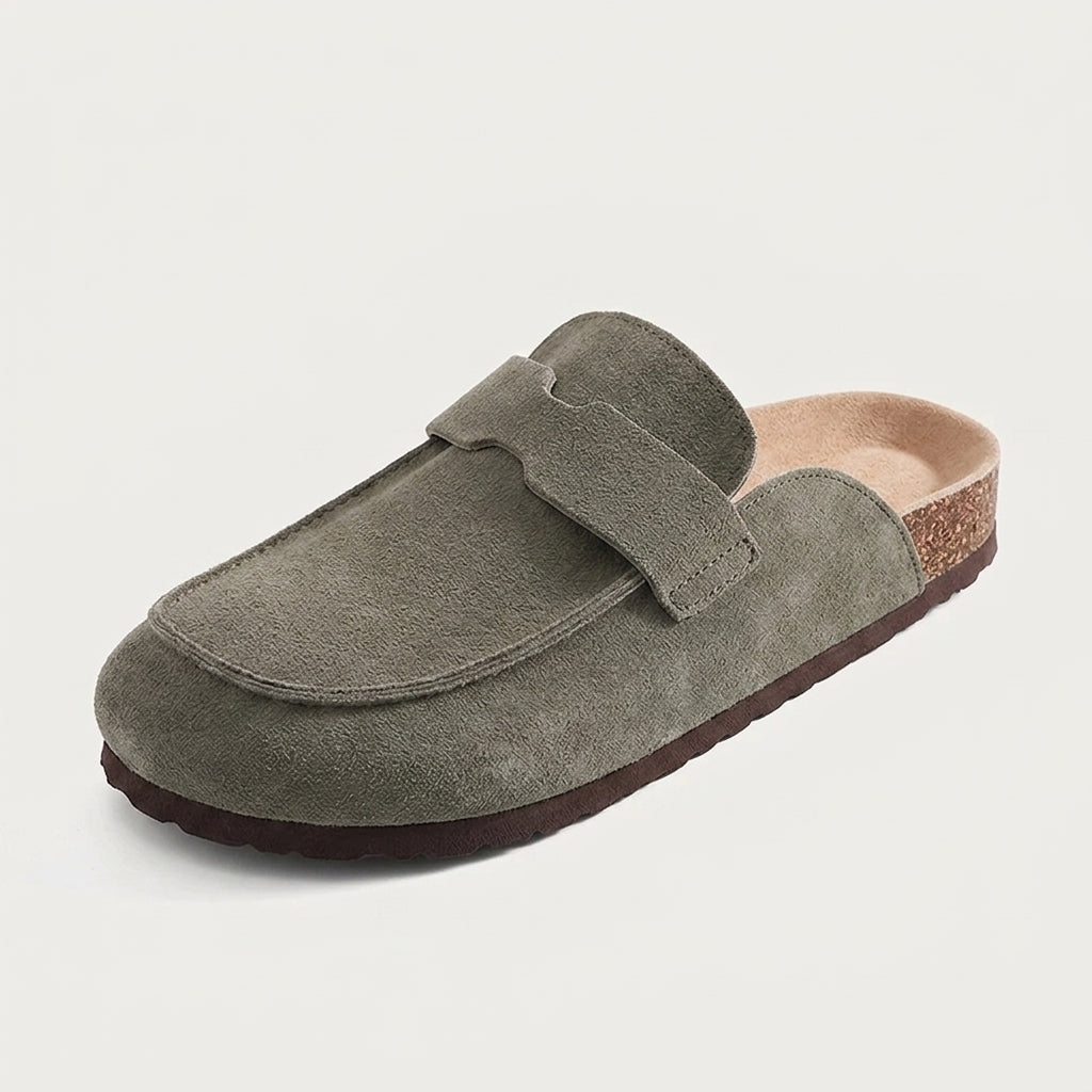 Refined Wide-Strap Suede Mules
