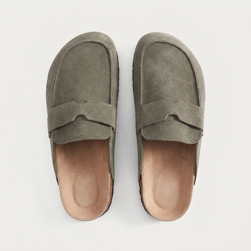 Refined Wide-Strap Suede Mules