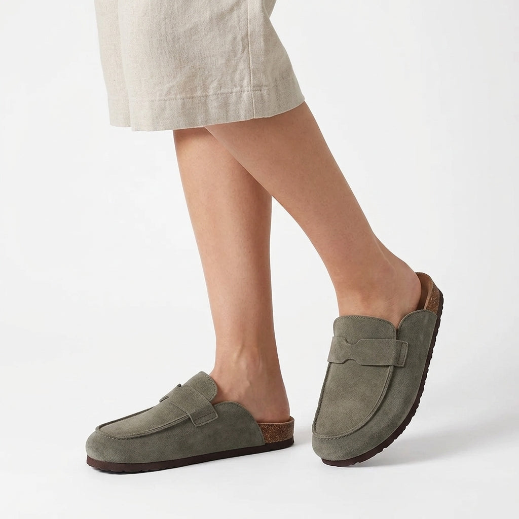 Refined Wide-Strap Suede Mules