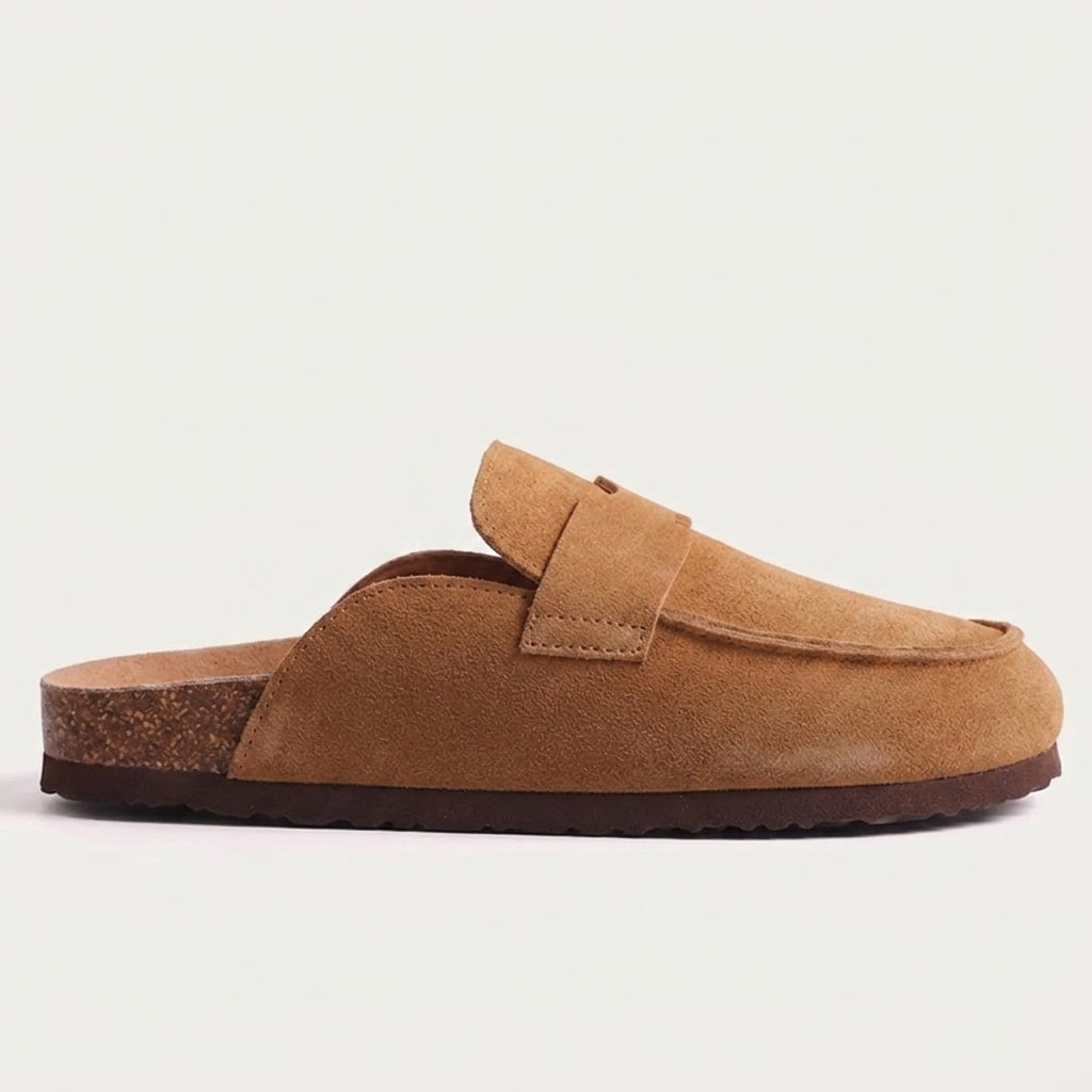 Refined Wide-Strap Suede Mules