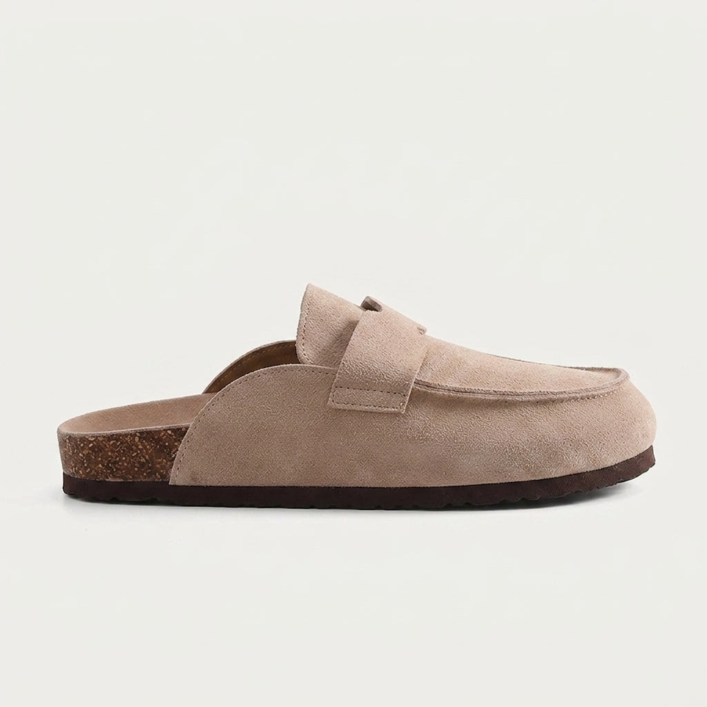 Refined Wide-Strap Suede Mules