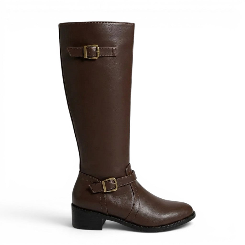 Polished Riding Boots with Gold Buckles