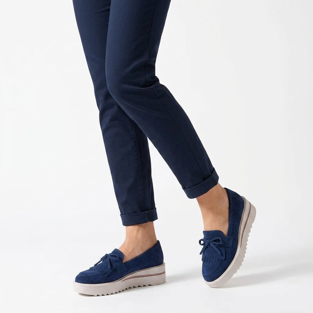 Weekend Suede Wedge Loafers with Fringe