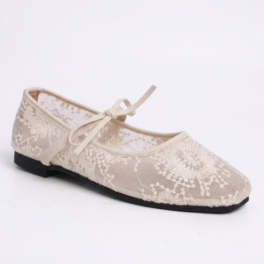 Signature Embroidered Lace Ballet Flats