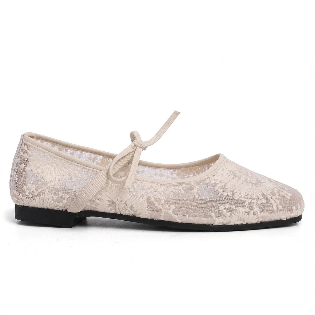 Signature Embroidered Lace Ballet Flats