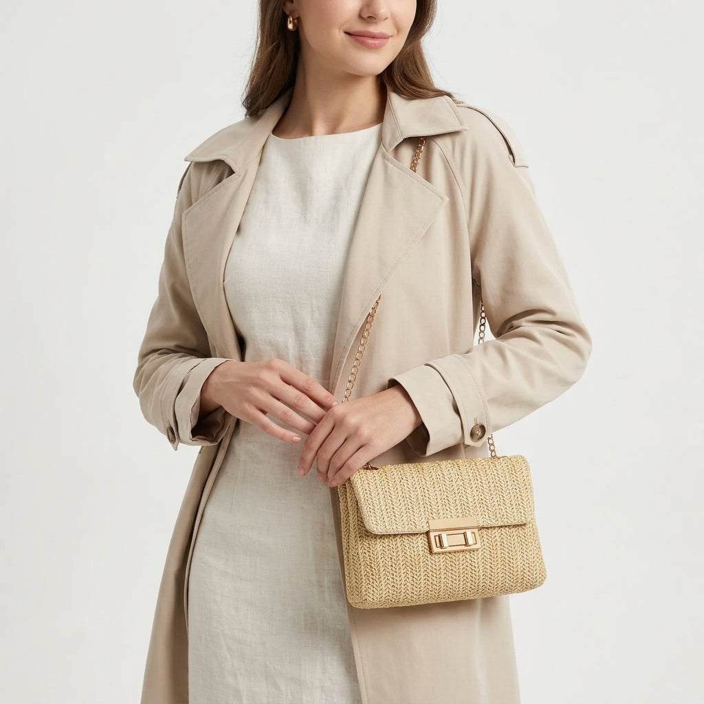 Sun-Ready Cyrielle Woven Straw Shoulder Bag