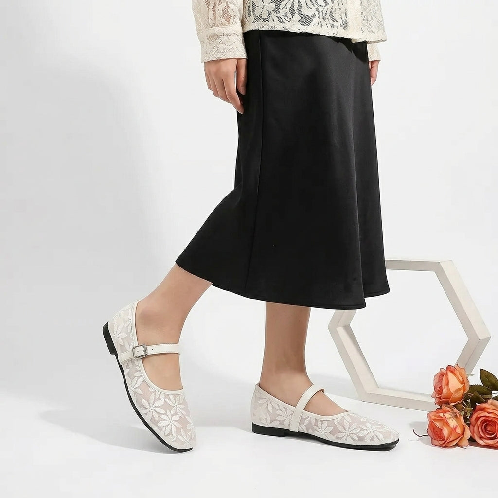 Polished Floral Lace Mary Jane Sandals