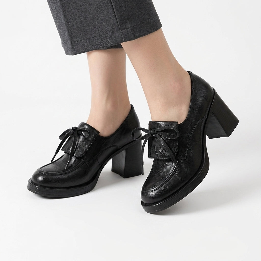 Signature Block Heel Loafers in Crinkled Leather