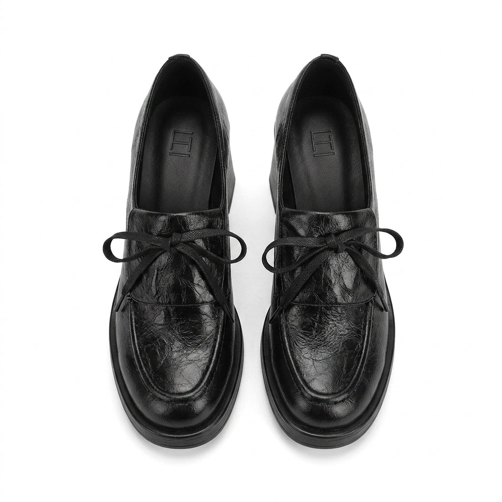 Signature Block Heel Loafers in Crinkled Leather