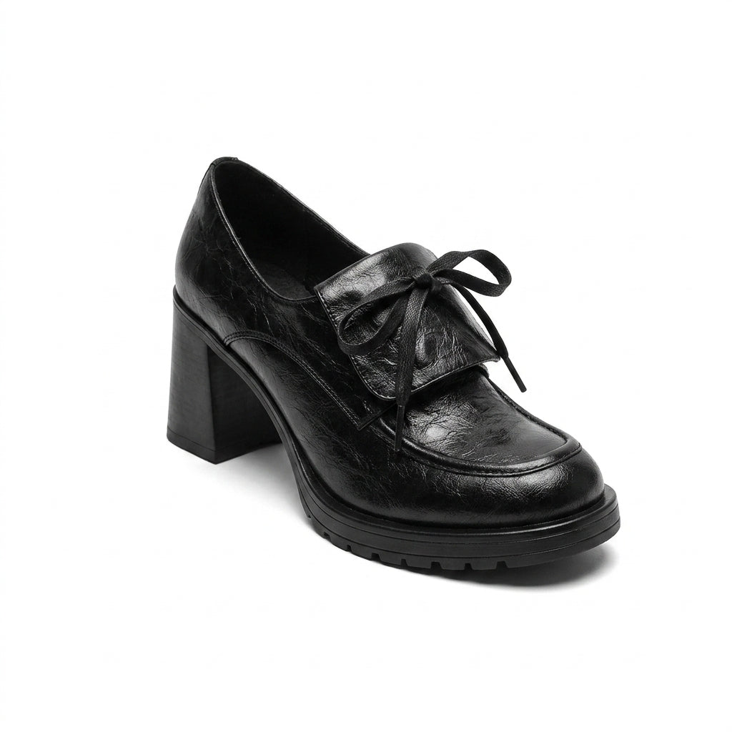 Signature Block Heel Loafers in Crinkled Leather