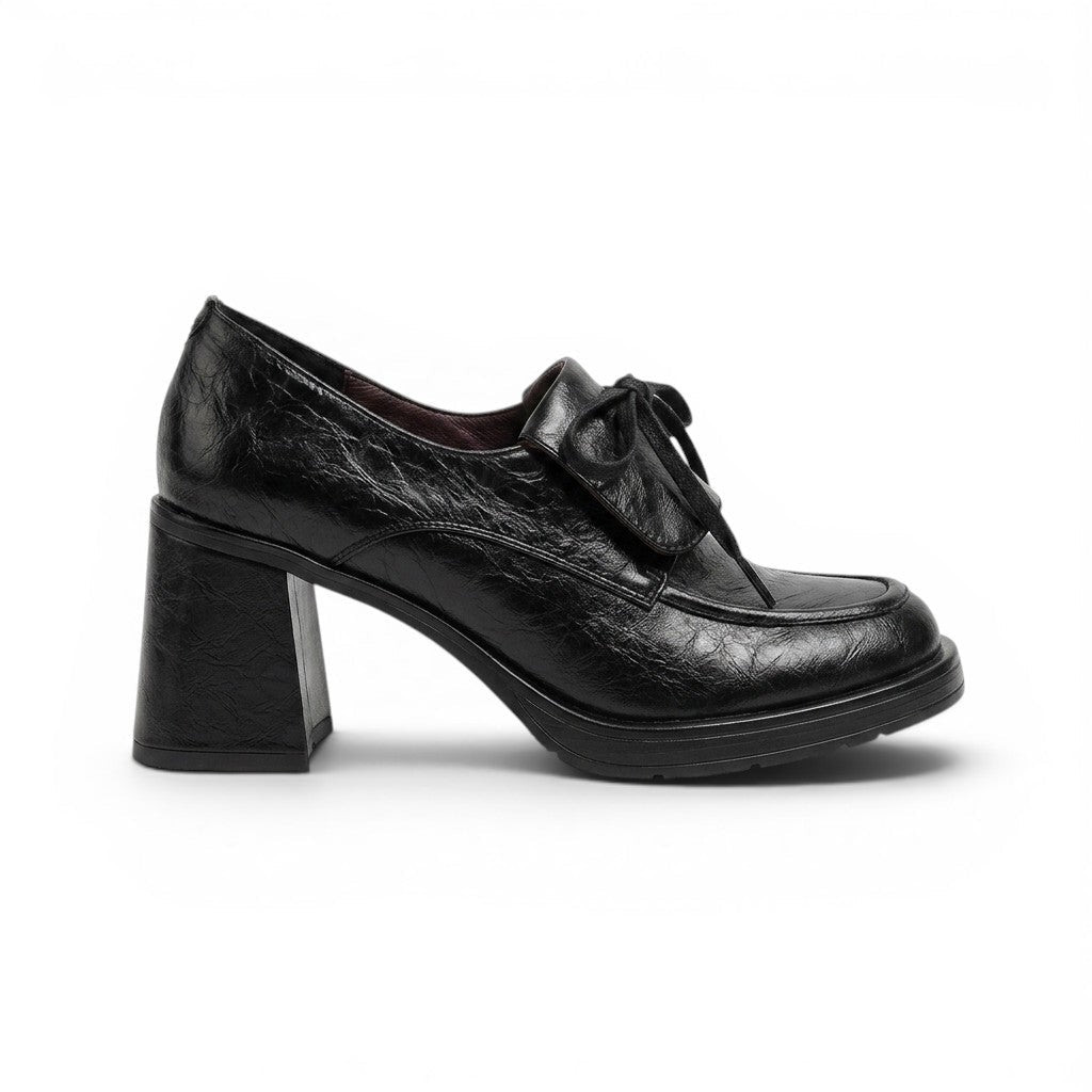 Signature Block Heel Loafers in Crinkled Leather