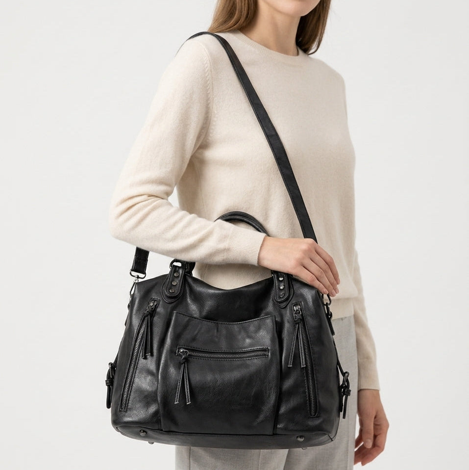 Essential Leather Shoulder Bag with Pockets