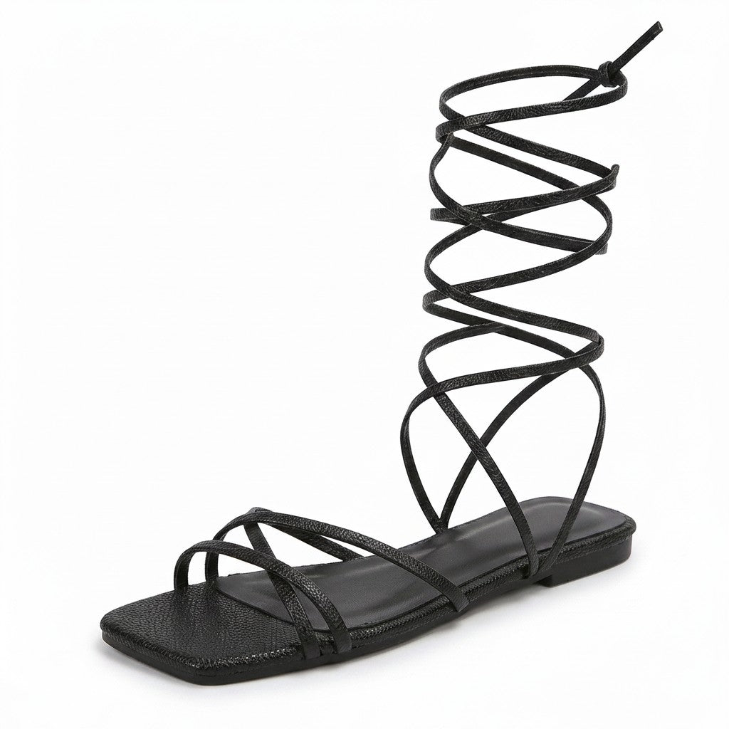 Sleek Nadia Lace-Up Flat Sandals