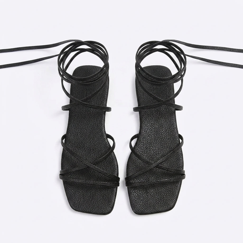 Sleek Nadia Lace-Up Flat Sandals