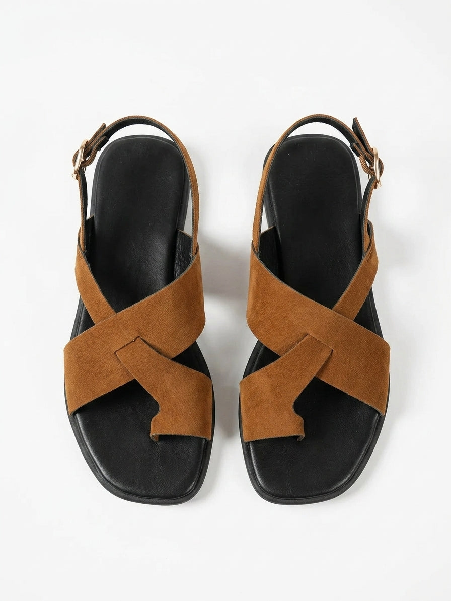 Weekend Wide Crossed-Strap Sandals