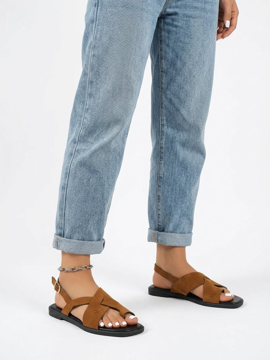 Weekend Wide Crossed-Strap Sandals