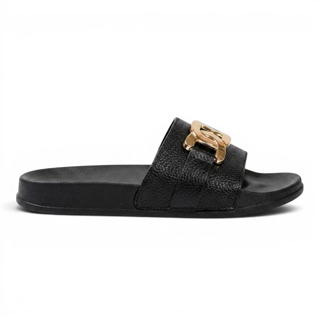 Polished Anouk Metallic-Detail Wide-Strap Sandals