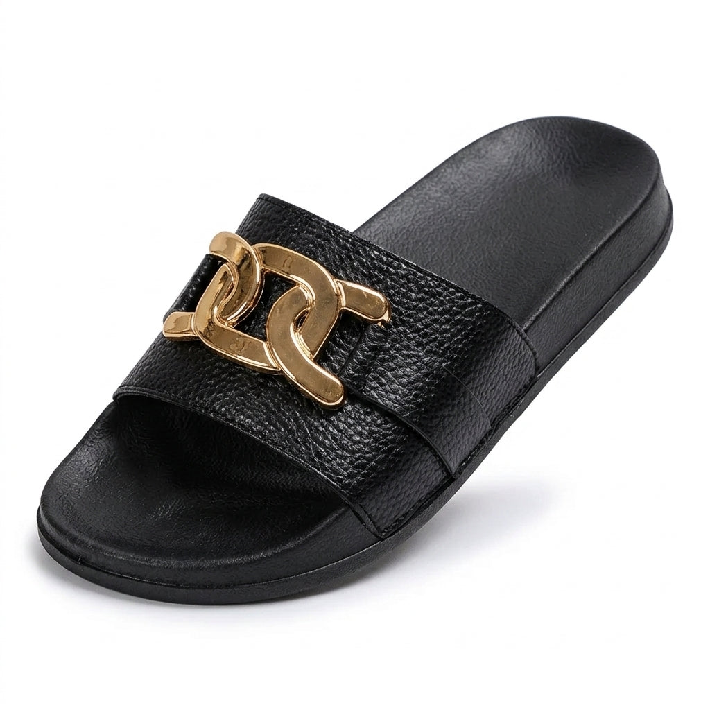 Polished Anouk Metallic-Detail Wide-Strap Sandals