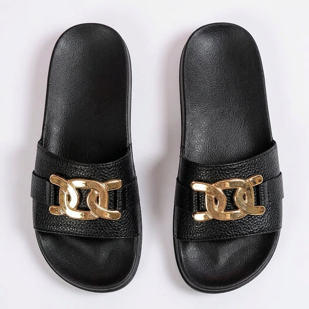 Polished Anouk Metallic-Detail Wide-Strap Sandals