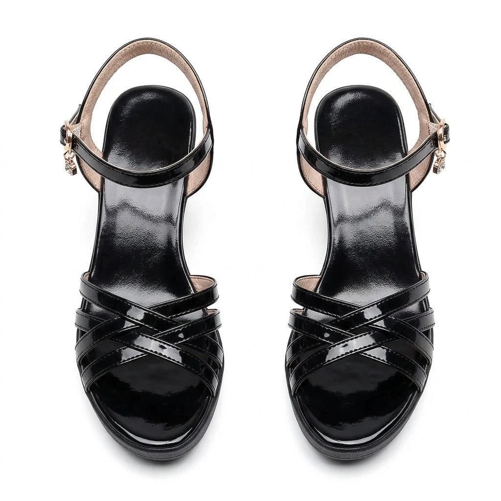 Polished Wide-Heel Platform Sandals