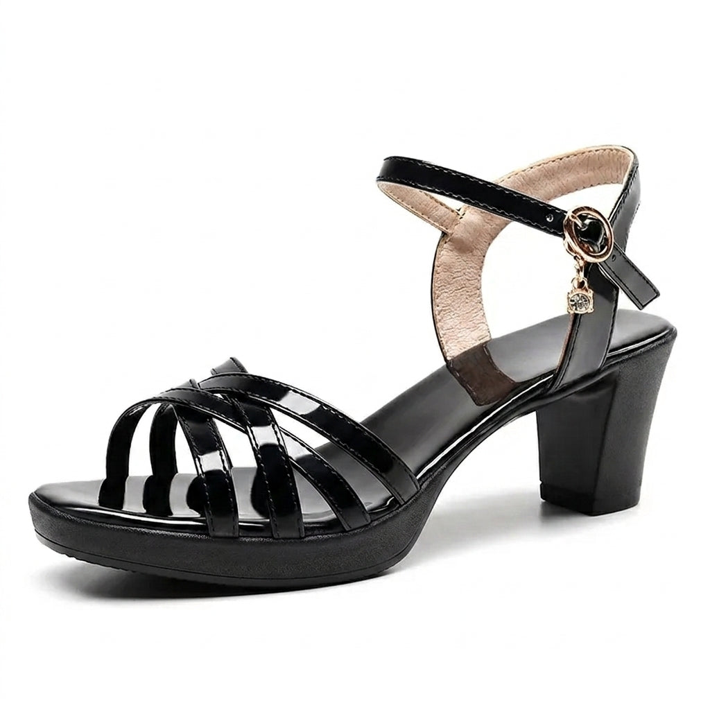 Polished Wide-Heel Platform Sandals