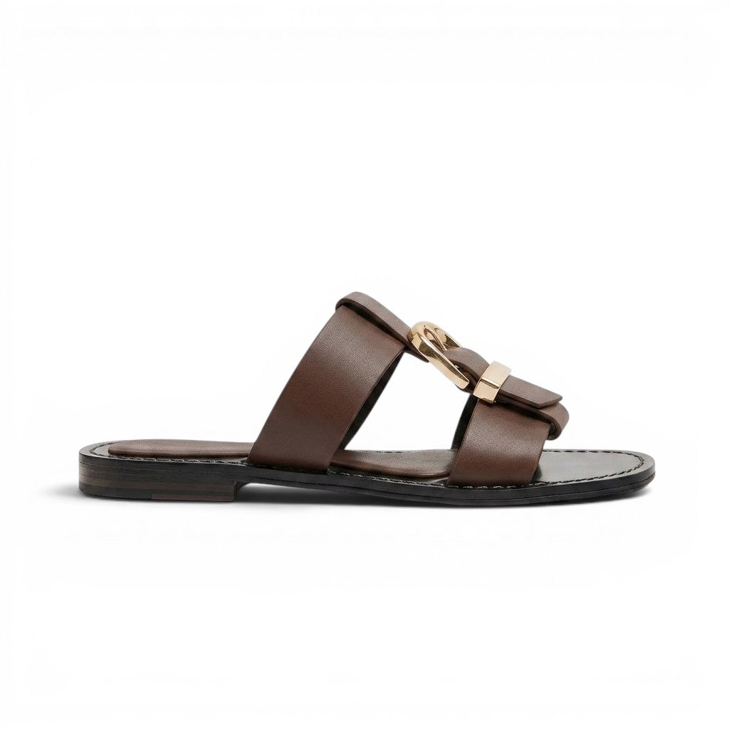 Polished Gold-Buckle Wide-Strap Sandals