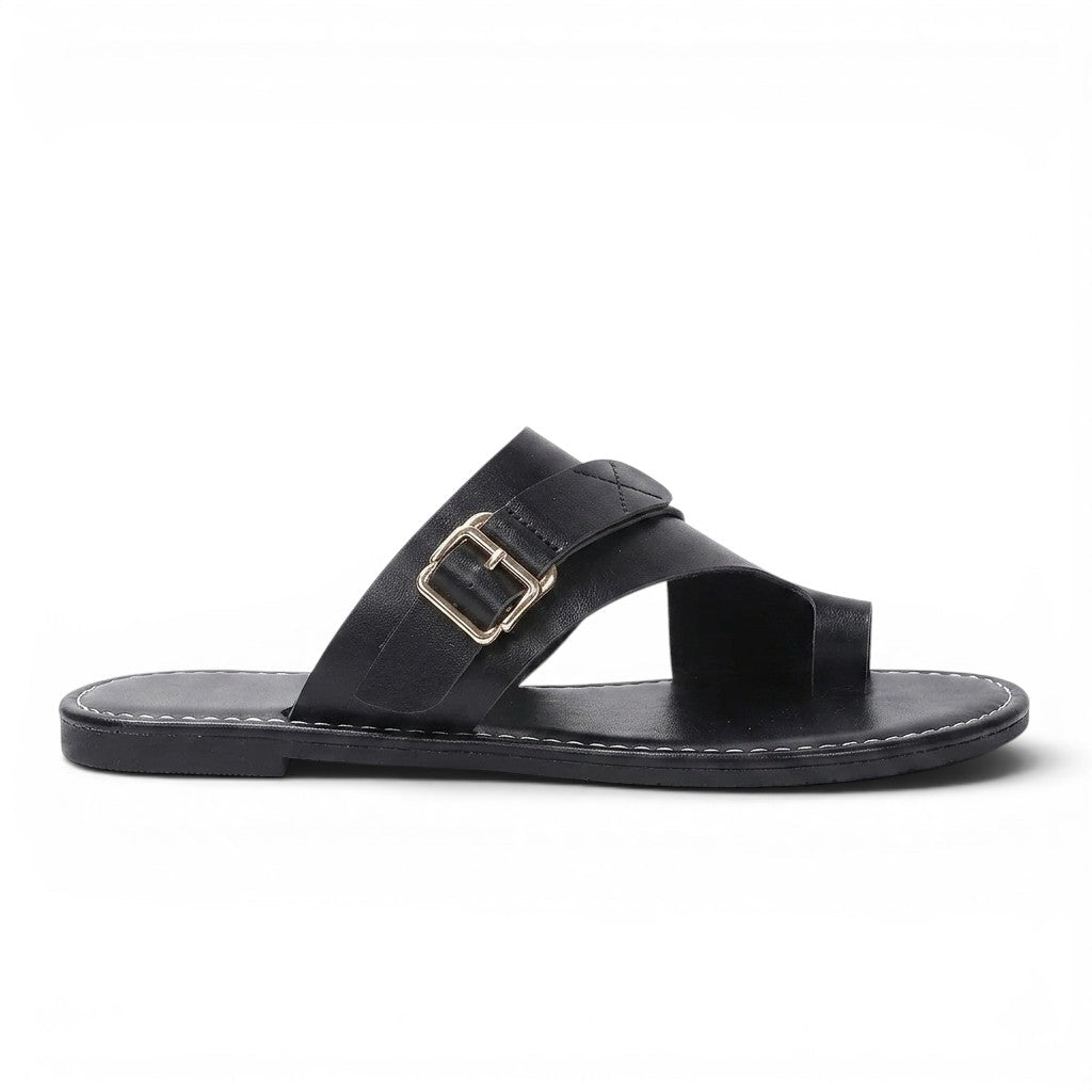 Sleek Norali Asymmetric-Strap Leather Mules