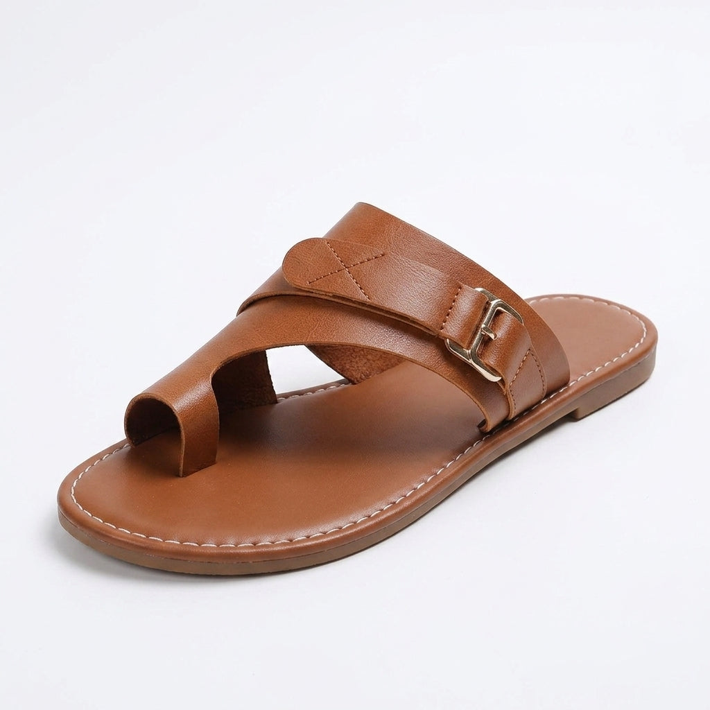 Sleek Norali Asymmetric-Strap Leather Mules