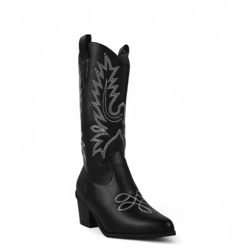 Heritage-Inspired Embroidered Heeled Western Boots