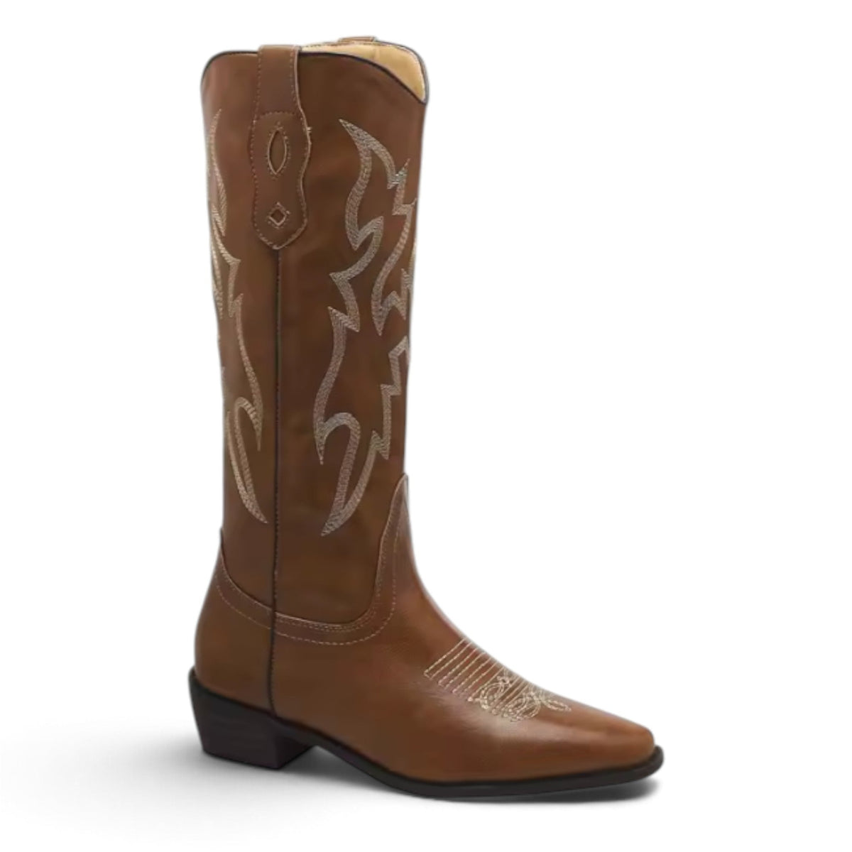 Heritage-Inspired Brown Embroidered Heeled Western Boots