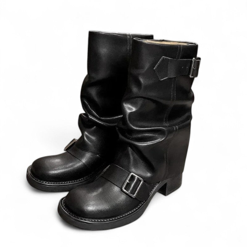 Statement Buckled Biker Ankle Boots
