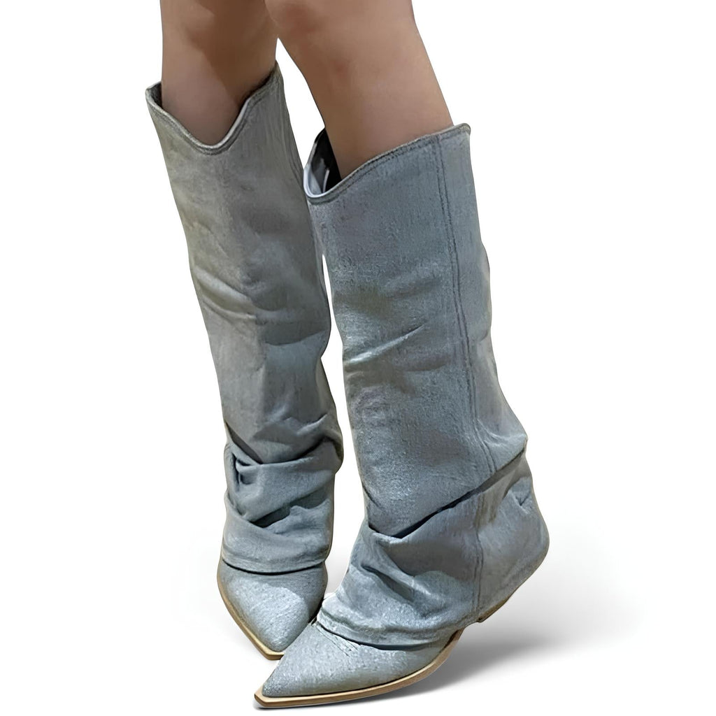 Weekend Vintage Wide-Leg Denim Western Boots