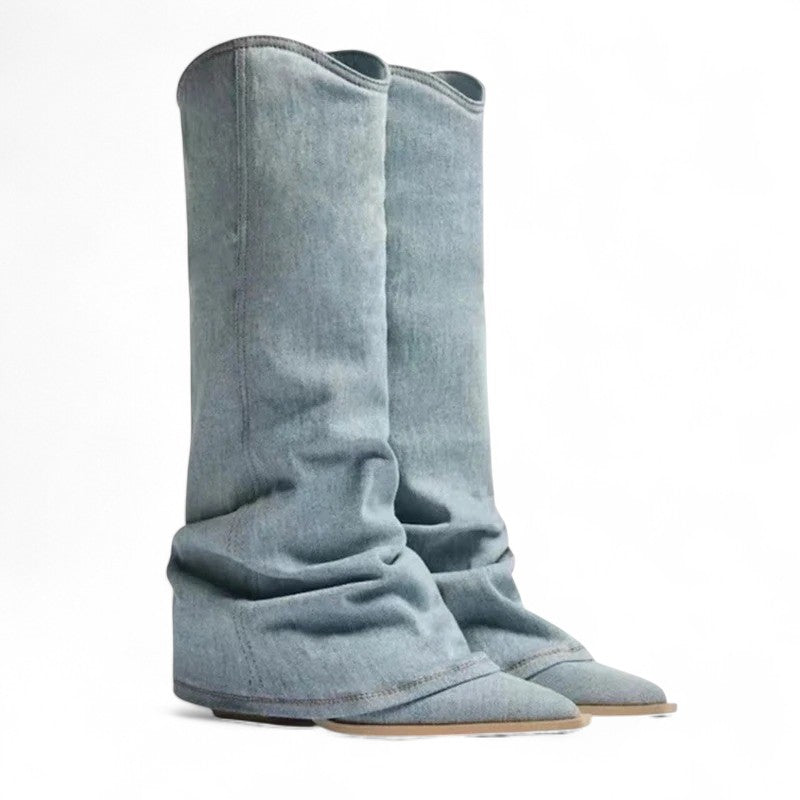 Weekend Vintage Wide-Leg Denim Western Boots