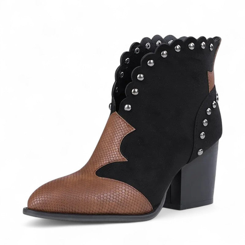 Bold Galiana Studded Vintage Western Ankle Boots