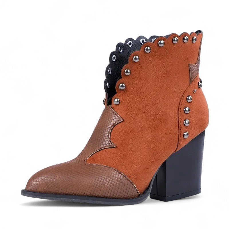 Bold Galiana Studded Vintage Western Ankle Boots
