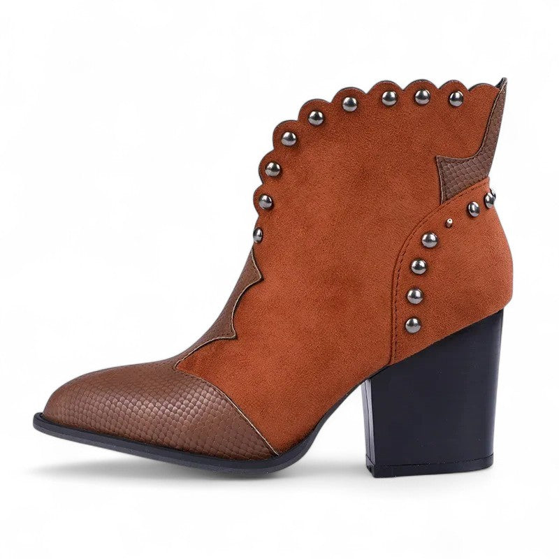 Bold Galiana Studded Vintage Western Ankle Boots