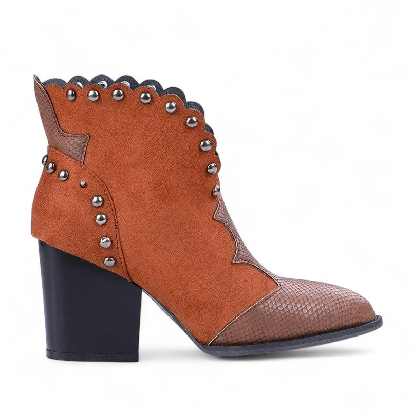 Bold Galiana Studded Vintage Western Ankle Boots