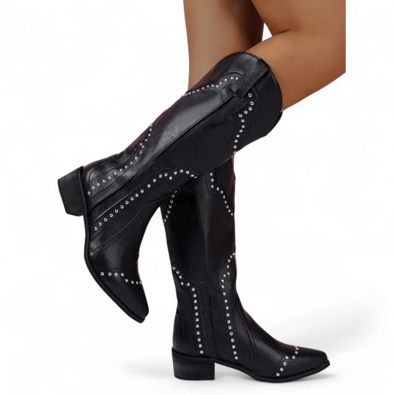 Bold Studded Vintage Mid-Calf Western Boots