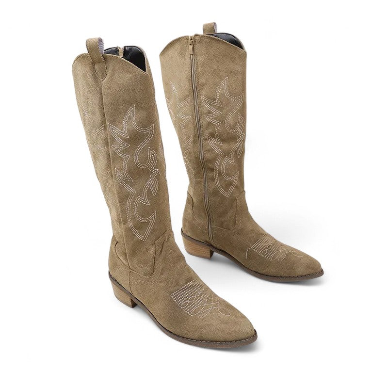 Polished Suede Tall Western Boots