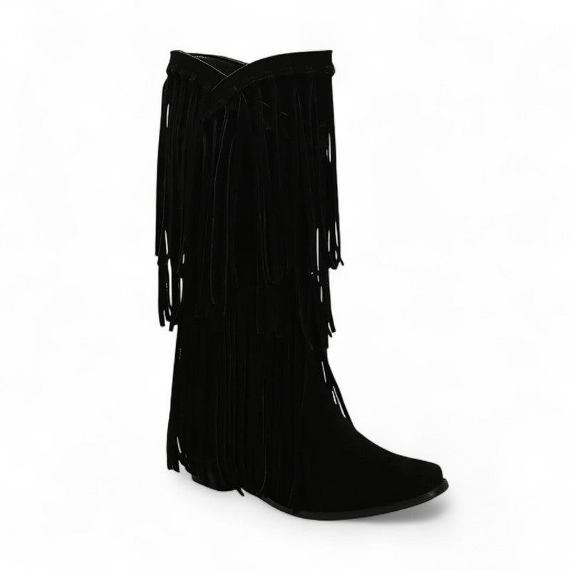 Rodeo-Ready Fringed Mid-Calf Western Boots