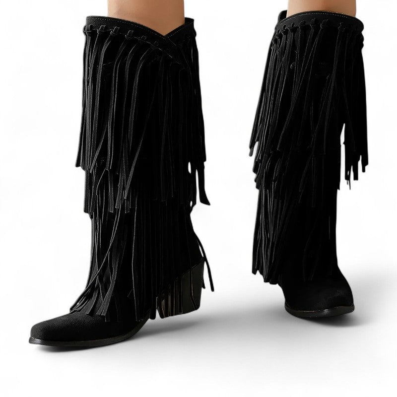 Rodeo-Ready Fringed Mid-Calf Western Boots