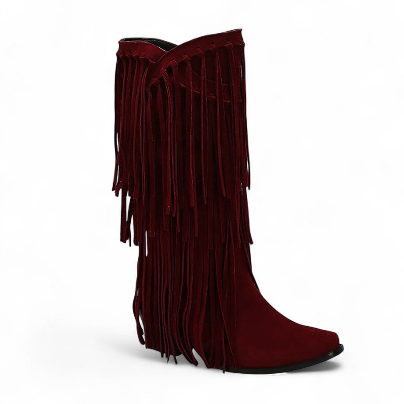 Rodeo-Ready Fringed Mid-Calf Western Boots