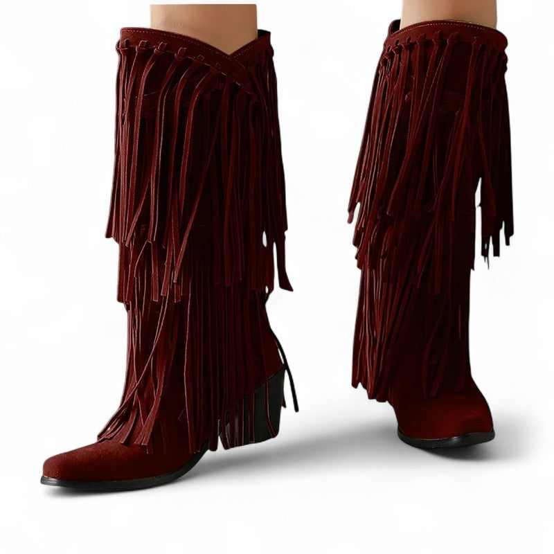 Rodeo-Ready Fringed Mid-Calf Western Boots