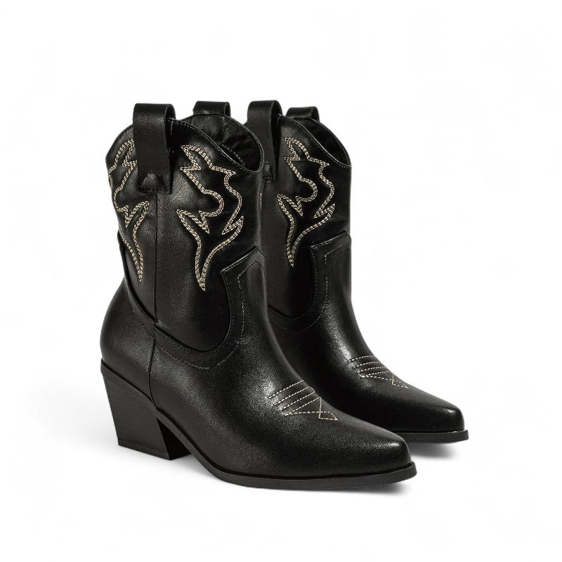 Classic Western Heeled Ankle Boots